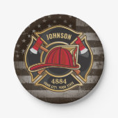 消防士の名前ファイアマン消防署USA国旗 ペーパープレート (正面)