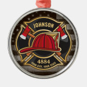 消防士の名前ファイアマン消防署USA国旗 メタルオーナメント (正面)