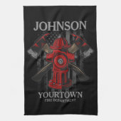 消防士の名前Fire Department消火栓USA国旗 キッチンタオル (縦)