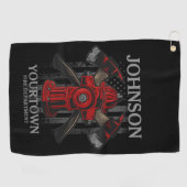 消防士の名前Fire Department消火栓USA国旗 ゴルフタオル (横)