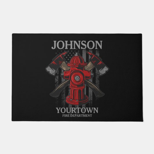 消防士の名前Fire Department消火栓USA国旗 ドアマット (正面)