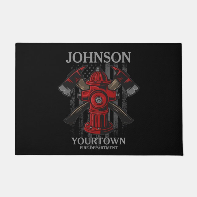 消防士の名前Fire Department消火栓USA国旗 ドアマット (正面)