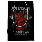 消防士の名前Fire Department消火栓USA国旗 ミディアムペーパーバッグ (正面)