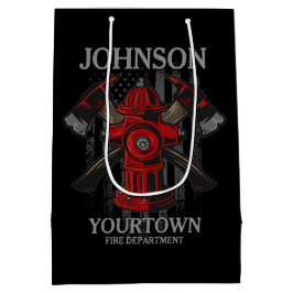 消防士の名前Fire Department消火栓USA国旗 ミディアムペーパーバッグ