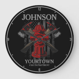 消防士の名前Fire Department消火栓USA国旗 ラージ壁時計