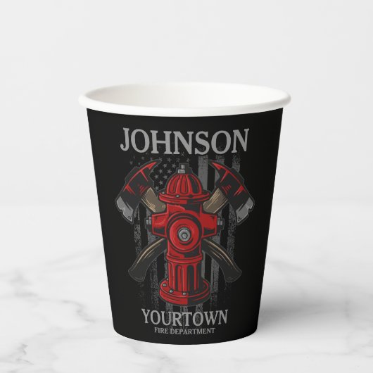 消防士の名前Fire Department消火栓USA国旗 紙コップ (正面)