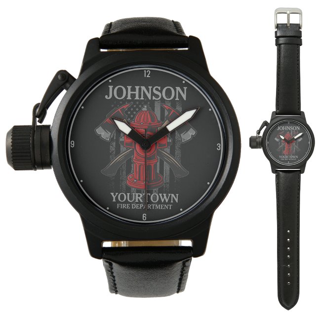 消防士の名前Fire Department消火栓USA国旗 腕時計 (クリエイターアップロード済み)