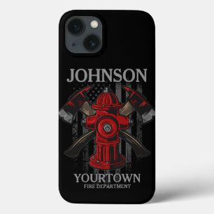 消防士の名前Fire Department消火栓USA国旗 iPhone 13ケース
