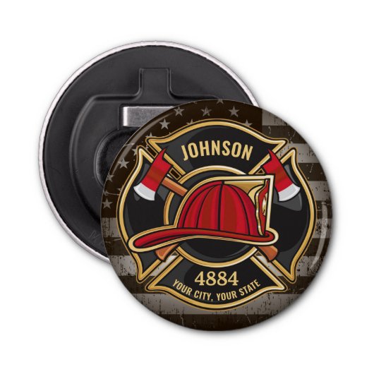 消防士の名称消防士消防署米国国旗 栓抜き (正面)