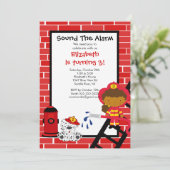 消防士の女の子消防車の誕生日パーティー 招待状 (スタンド正面)