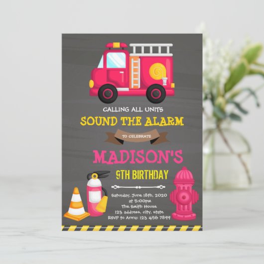 消防士の少女誕生日の招待 招待状 (スタンド正面)