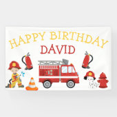 消防士の少年誕生パーティーの消防車 横断幕 (横)