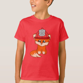 消防士の帽子をかぶった消防士キツネのTシャツ Tシャツ