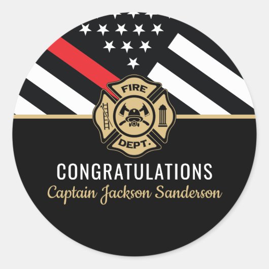 消防士の引退消防局旗 ラウンドシール (正面)