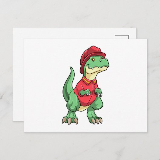 消防士の恐竜 フード付き ポストカード (正面/裏面)