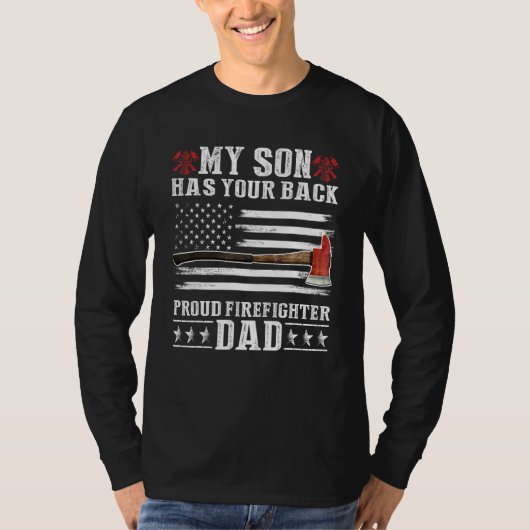消防士の息子が消防士誇りを持ったパパ Tシャツ (正面)
