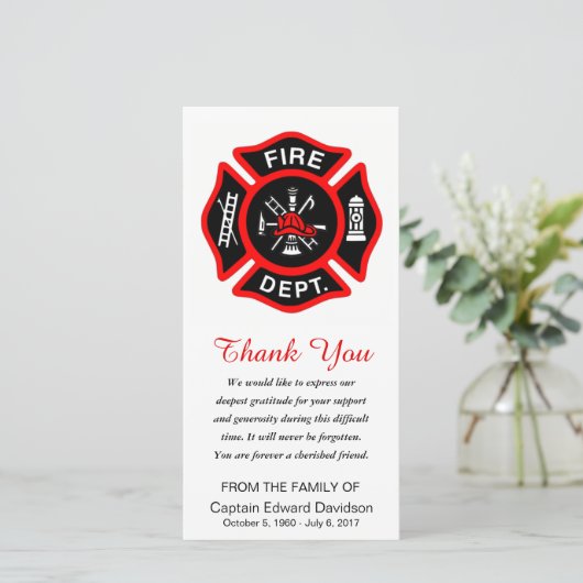 消防士の悔やみや弔慰はマルタ十字感謝していしています サンキューカード (スタンド正面)