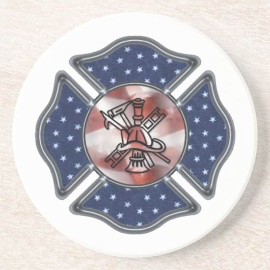 消防士の愛国心が強いマルチーズ コースター (正面)