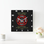 消防士の救ハートと家 スクエア壁時計 (ホーム)