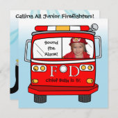 消防士の救助の写真の小さい消防士の誕生日 招待状 (正面/裏面)