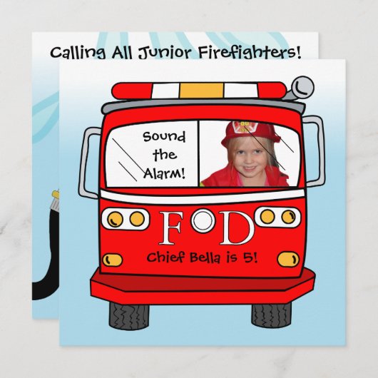 消防士の救助の写真の小さい消防士の誕生日 招待状 (正面/裏面)