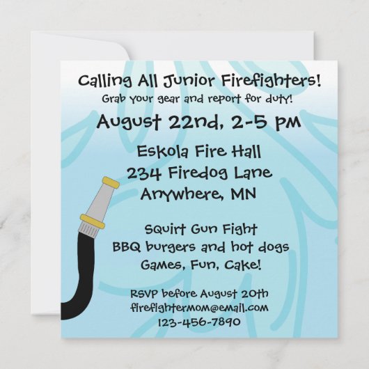 消防士の救助の写真の小さい消防士の誕生日 招待状 (裏面)