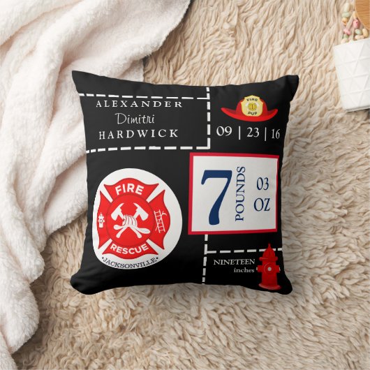 消防士の救助の火の男の子の誕生Statsの記念品 クッション (ブランケット)