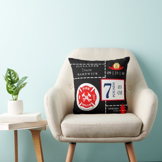 消防士の救助の火の男の子の誕生Statsの記念品 クッション (椅子)