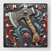 消防士の斧による展示の職人技 スクエア壁時計 (正面)