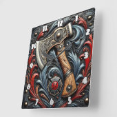 消防士の斧による展示の職人技 スクエア壁時計 (傾斜)