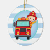 消防士の普通消防車の金髪の男の子 セラミックオーナメント (左)