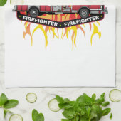 消防士の普通消防車 キッチンタオル (折り畳み)