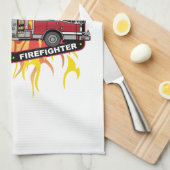 消防士の普通消防車 キッチンタオル (四つ折り)