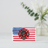 消防士の水彩画の米国旗のマルタ十字 名刺 (スタンド正面)