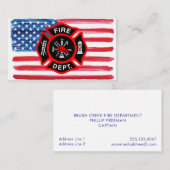 消防士の水彩画の米国旗のマルタ十字 名刺 (正面/裏面)