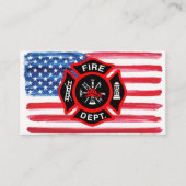 消防士の水彩画の米国旗のマルタ十字 名刺 (正面)