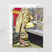 消防士の消防服及び貨物自動車 ポストカード (正面/裏面)