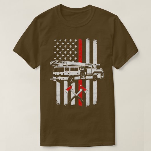 消防士の消防車のアメリカ国旗 Tシャツ (デザイン正面)