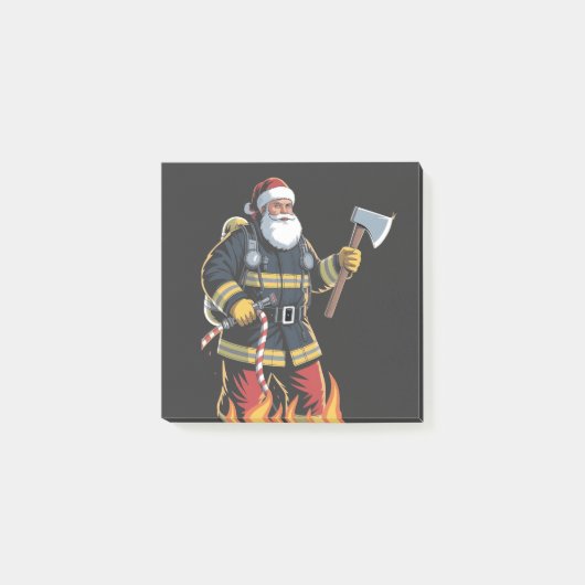 消防士の消防車のクリスマスツリーのサンタのXmas ポストイット (正面)