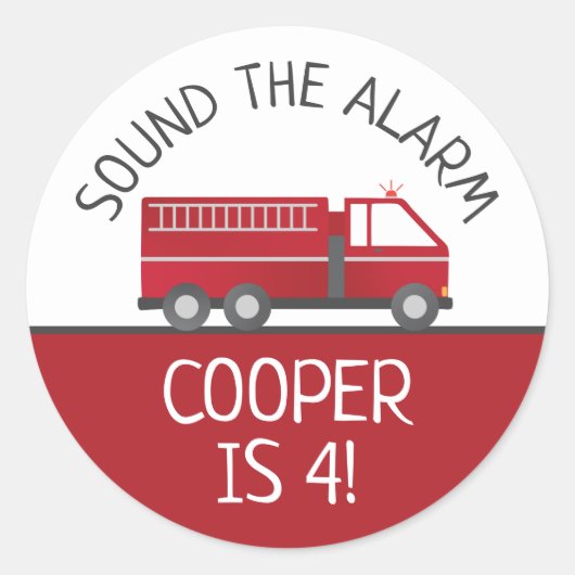 消防士の消防車の周りのシール誕生日 ラウンドシール (正面)