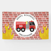 消防士の消防車の炎レンガ誕生日 横断幕 (横)