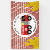 消防士の消防車の炎レンガ誕生日 横断幕 (縦)