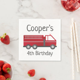消防士の消防車の紙プレート誕生日 スタンダードカクテルナプキン