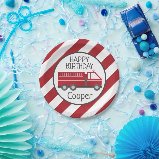 消防士の消防車の紙プレート誕生日 ペーパープレート (パーティー)