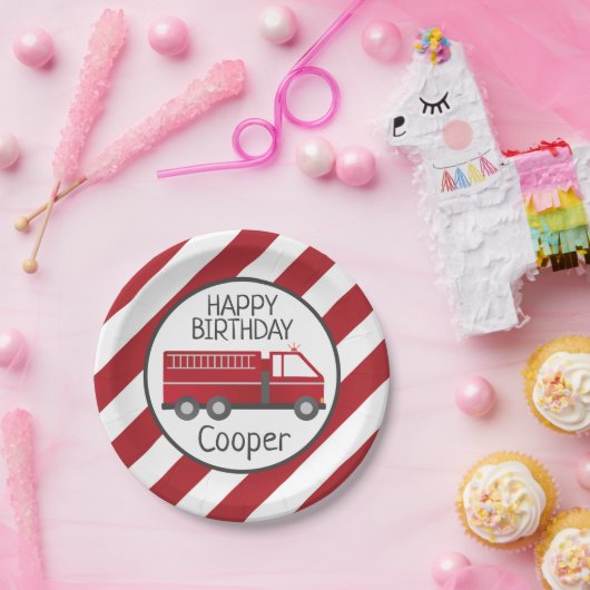 消防士の消防車の紙プレート誕生日 ペーパープレート (パーティー)
