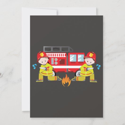 消防士の消防車の誕生日パーティーの招待 招待状 (裏面)