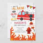 消防士の消防車の誕生日パーティー招待状 招待状 (正面)