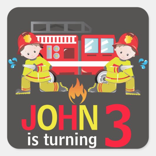 消防士の消防車の黒板バースデーパーティー スクエアシール (正面)