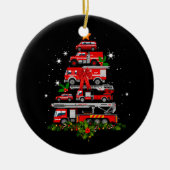 消防士の消防車クリスマスツリーライトサンタ セラミックオーナメント (正面)
