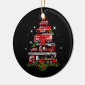 消防士の消防車クリスマスツリーライトサンタ セラミックオーナメント (左)